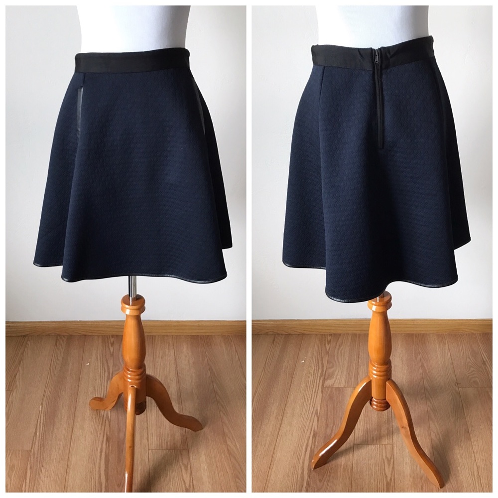 Madewell Navy Quilted Skirt Faux Leather Trim